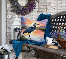 Load image into Gallery viewer, Blue Heron Setting Sun Throw Pillow