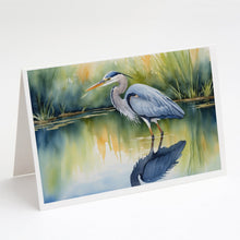 Load image into Gallery viewer, Blue Heron Stalking Prey Greeting Cards - Blank Note Cards – 8-Pack of Artist-Designed Cards with Envelopes