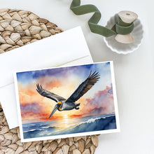Load image into Gallery viewer, Pelican Fyling at Sunrise Greeting Cards - Blank Note Cards – 8-Pack of Artist-Designed Cards with Envelopes