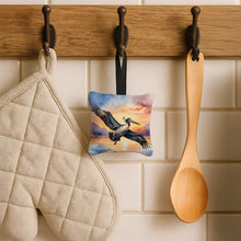 Load image into Gallery viewer, Pelican Fyling at Sunrise Hanging Square Fabric Ornament 3.5 × 3.5