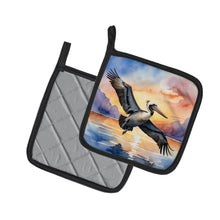 Load image into Gallery viewer, Pelican Fyling at Sunrise Pot Holders - Set of 2 Decorative Kitchen Helpers | Made in the USA