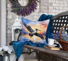 Load image into Gallery viewer, Pelican Fyling at Sunrise Throw Pillow