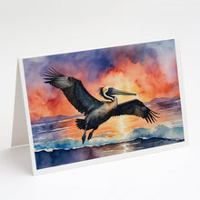 Load image into Gallery viewer, Pelican Fiery Sunset Greeting Cards - Blank Note Cards – 8-Pack of Artist-Designed Cards with Envelopes