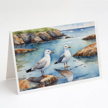 Load image into Gallery viewer, Gulls Scavenging Greeting Cards - Blank Note Cards – 8-Pack of Artist-Designed Cards with Envelopes