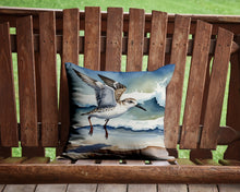Load image into Gallery viewer, Sanderling Racing the Tide Throw Pillow - 14x14 Decorative Pillow – Art for Your Home &amp; Patio