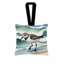 Load image into Gallery viewer, Sanderling Racing the Tide Hanging Square Fabric Ornament 3.5 × 3.5