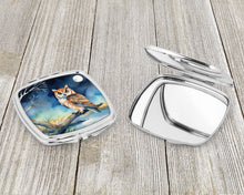 Load image into Gallery viewer, Owl Perched in Coastal Tree Compact Mirror – Stylish Purse Mirror with Artistic Covers