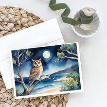 Load image into Gallery viewer, Owl Perched in Coastal Tree Greeting Cards - Blank Note Cards – 8-Pack of Artist-Designed Cards with Envelopes