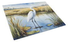Load image into Gallery viewer, Snowy Egret in Coastal Marshes Glass Cutting Boards – Durable, Decorative Kitchen Art