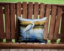 Load image into Gallery viewer, Snowy Egret in Coastal Marshes Throw Pillow - 14x14 Decorative Pillow – Art for Your Home &amp; Patio