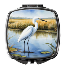 Load image into Gallery viewer, Snowy Egret in Coastal Marshes Compact Mirror – Stylish Purse Mirror with Artistic Covers