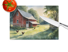 Load image into Gallery viewer, Chicken Coop at Dawn Glass Cutting Boards – Durable, Decorative Kitchen Art