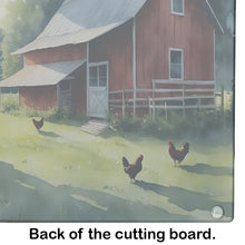 Load image into Gallery viewer, Chicken Coop at Dawn Glass Cutting Boards – Durable, Decorative Kitchen Art