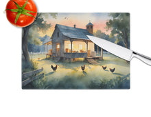 Load image into Gallery viewer, Chicken Coop at Dawn Glass Cutting Boards – Durable, Decorative Kitchen Art