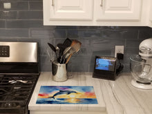 Load image into Gallery viewer, Dolphin Leaping at Sunrise Glass Cutting Boards – Durable, Decorative Kitchen Art