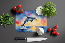 Load image into Gallery viewer, Dolphin Leaping at Sunrise Glass Cutting Boards – Durable, Decorative Kitchen Art