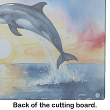 Load image into Gallery viewer, Dolphin Leaping at Sunrise Glass Cutting Boards – Durable, Decorative Kitchen Art