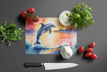 Load image into Gallery viewer, Dolphin Leaping at Sunrise Glass Cutting Boards – Durable, Decorative Kitchen Art