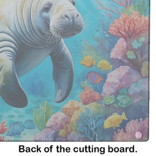 Load image into Gallery viewer, Manatee and Coral Reefs Glass Cutting Boards – Durable, Decorative Kitchen Art