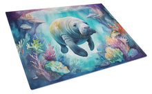 Load image into Gallery viewer, Manatee in a Dreamscape Glass Cutting Boards – Durable, Decorative Kitchen Art