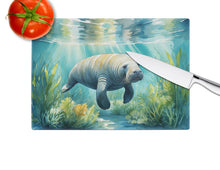 Load image into Gallery viewer, Manatee in a Seagrass Bed Glass Cutting Boards – Durable, Decorative Kitchen Art