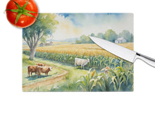 Load image into Gallery viewer, Cows by the Cornfield Glass Cutting Boards – Durable, Decorative Kitchen Art