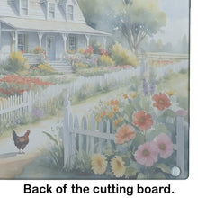 Load image into Gallery viewer, Chicken Farmhouse Garden Glass Cutting Boards – Durable, Decorative Kitchen Art
