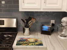 Load image into Gallery viewer, Chicken Farmyard Sunrise Glass Cutting Boards – Durable, Decorative Kitchen Art