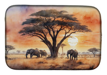 Load image into Gallery viewer, Elephants Savanna Sunrise Dish Drying Mat