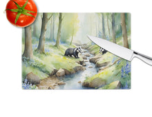 Load image into Gallery viewer, Woodland Spring Badgers Glass Cutting Boards – Durable, Decorative Kitchen Art