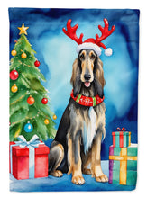 Load image into Gallery viewer, Afghan Hound Christmas Garden Flag – Dog in Reindeer Antlers with Tree &amp; Gifts