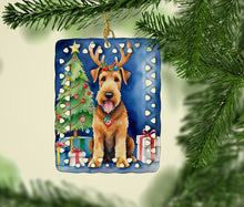 Load image into Gallery viewer, Airedale Terrier Christmas Reindeer Porcelain Ornament