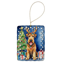 Load image into Gallery viewer, Airedale Terrier Christmas Reindeer Porcelain Ornament