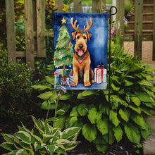 Load image into Gallery viewer, Airedale Terrier Christmas Garden Flag – Dog in Reindeer Antlers with Tree &amp; Gifts