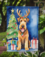 Load image into Gallery viewer, Airedale Terrier Christmas Garden Flag – Dog in Reindeer Antlers with Tree &amp; Gifts