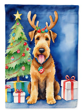 Load image into Gallery viewer, Airedale Terrier Christmas Garden Flag – Dog in Reindeer Antlers with Tree &amp; Gifts