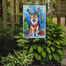 Load image into Gallery viewer, Akita Christmas Garden Flag – Dog in Reindeer Antlers with Tree &amp; Gifts