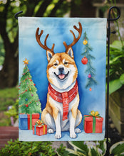 Load image into Gallery viewer, Akita Christmas Garden Flag – Dog in Reindeer Antlers with Tree &amp; Gifts