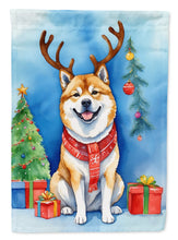 Load image into Gallery viewer, Akita Christmas Garden Flag – Dog in Reindeer Antlers with Tree &amp; Gifts