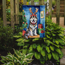 Load image into Gallery viewer, Alaskan Malamute Christmas Garden Flag – Dog in Reindeer Antlers with Tree &amp; Gifts