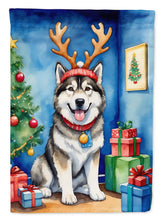Load image into Gallery viewer, Alaskan Malamute Christmas Garden Flag – Dog in Reindeer Antlers with Tree &amp; Gifts