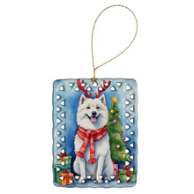Load image into Gallery viewer, American Eskimo Christmas Reindeer Porcelain Ornament