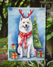 Load image into Gallery viewer, American Eskimo Christmas Garden Flag – Dog in Reindeer Antlers with Tree &amp; Gifts