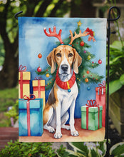 Load image into Gallery viewer, American Foxhound Christmas Garden Flag – Dog in Reindeer Antlers with Tree &amp; Gifts