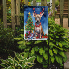 Load image into Gallery viewer, American Hairless Terrier Christmas Garden Flag – Dog in Reindeer Antlers with Tree &amp; Gifts