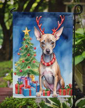 Load image into Gallery viewer, American Hairless Terrier Christmas Garden Flag – Dog in Reindeer Antlers with Tree &amp; Gifts