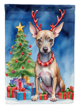 Load image into Gallery viewer, American Hairless Terrier Christmas Garden Flag – Dog in Reindeer Antlers with Tree &amp; Gifts