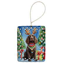 Load image into Gallery viewer, American Water Spaniel Christmas Reindeer Porcelain Ornament