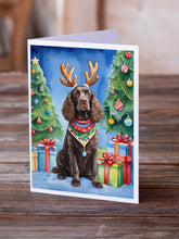 Load image into Gallery viewer, American Water Spaniel Christmas Reindeer Greeting Cards - Blank Note Cards – 8-Pack of Artist-Designed Cards with Envelopes
