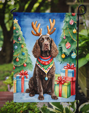 Load image into Gallery viewer, American Water Spaniel Christmas Garden Flag – Dog in Reindeer Antlers with Tree &amp; Gifts